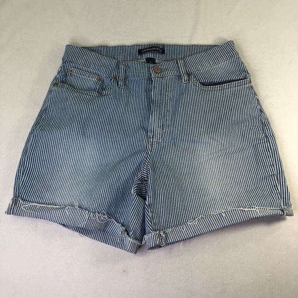 Calvin Klein Jeans High Rise Shorts Striped 6 Pockets Frayed Denim Curvy Blue - Picture 14 of 14